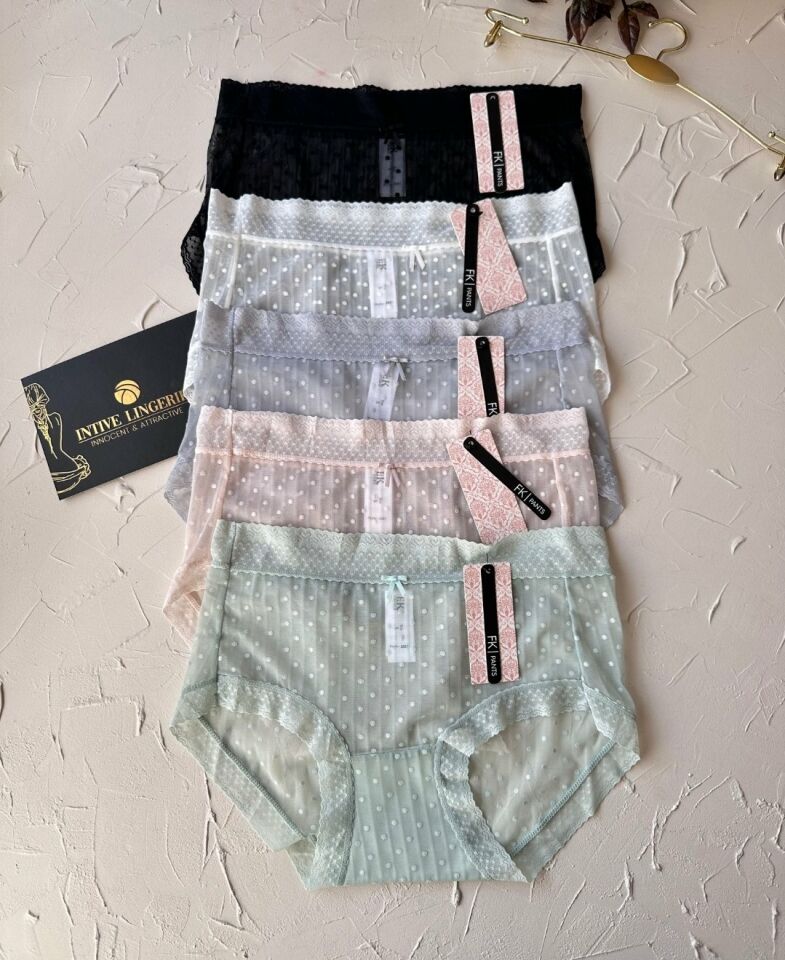 Lily Baby Puantiyeli Pamuk Ağlı Transparan Esnek Normal Bel İthal Şık Bato/Slip-2827 Su Yeşili - S