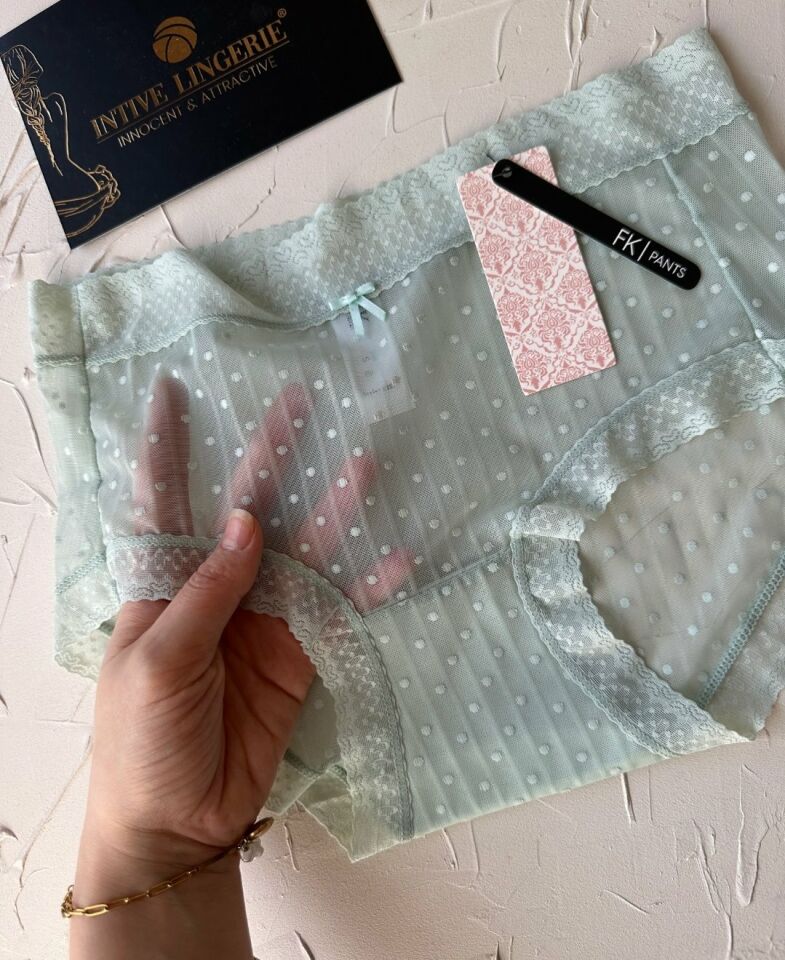 Lily Baby Puantiyeli Pamuk Ağlı Transparan Esnek Normal Bel İthal Şık Bato/Slip-2827 Su Yeşili - L