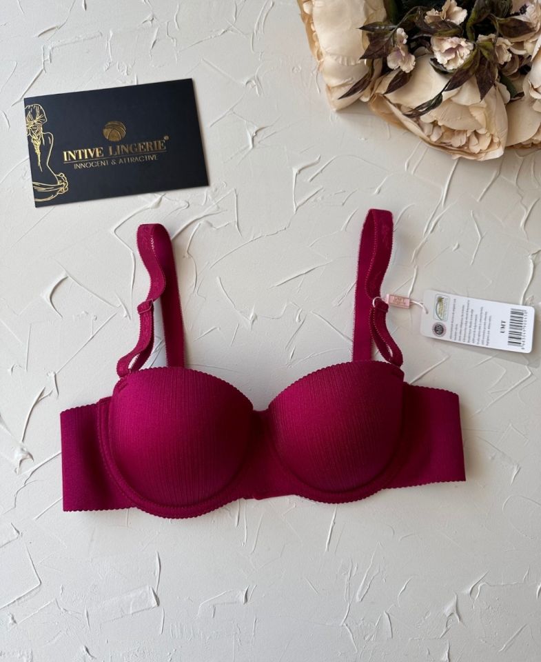 Samanta Balenli Desteksiz Lazer Kesim Parlak Kumaşlı İthal Sütyen -42 Bordo - 75B