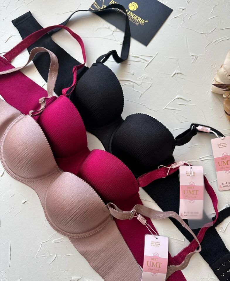 Samanta Balenli Desteksiz Lazer Kesim Parlak Kumaşlı İthal Sütyen -42 Bordo - 80B