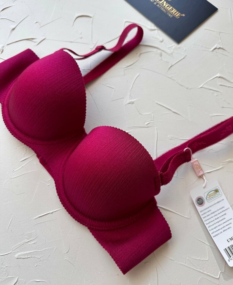 Samanta Balenli Desteksiz Lazer Kesim Parlak Kumaşlı İthal Sütyen -42 Bordo - 85B