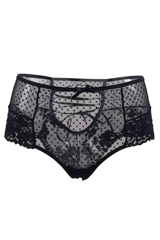 YNT Siyah Dantel Puantiyeli Kurdeleli Fantazi Tanga 18006 Siyah - L/XL