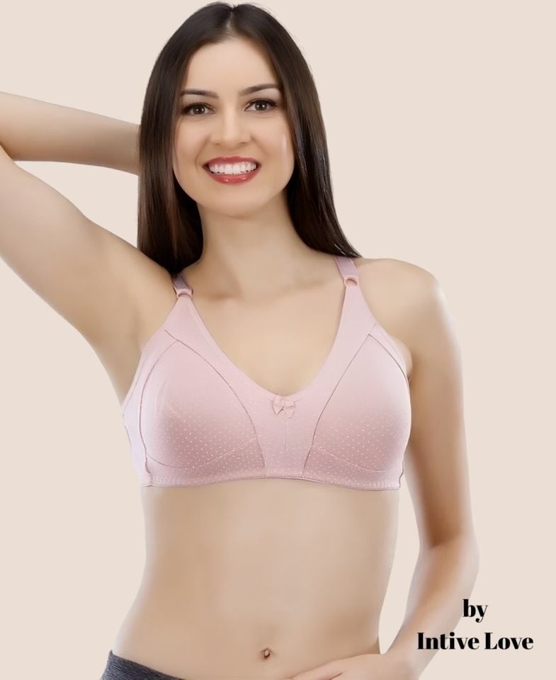 Liza Puantiye Desenli Pamuklu Penye Kalın Askılı Toparlayıcı Balensiz Desteksiz Rahat Sütyen Pudra  - 90