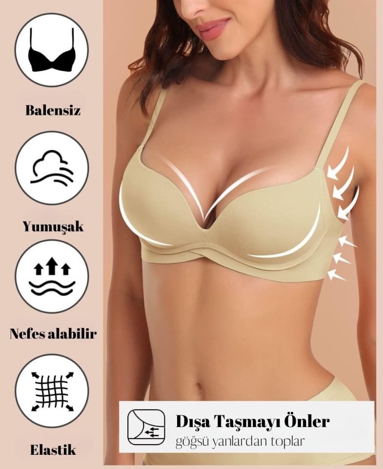 İthal Hafif Destekli Nefes Alabilir Dikişsiz Seamless V Yaka Günlük Sütyen -508 Su Yeşili - 90B