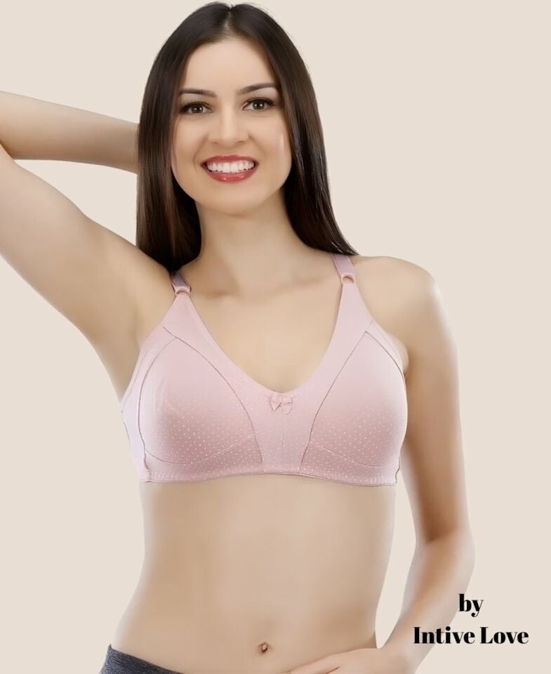 Liza Puantiye Desenli Pamuklu Penye Kalın Askılı Toparlayıcı Balensiz Desteksiz Rahat Sütyen Pudra  - 100