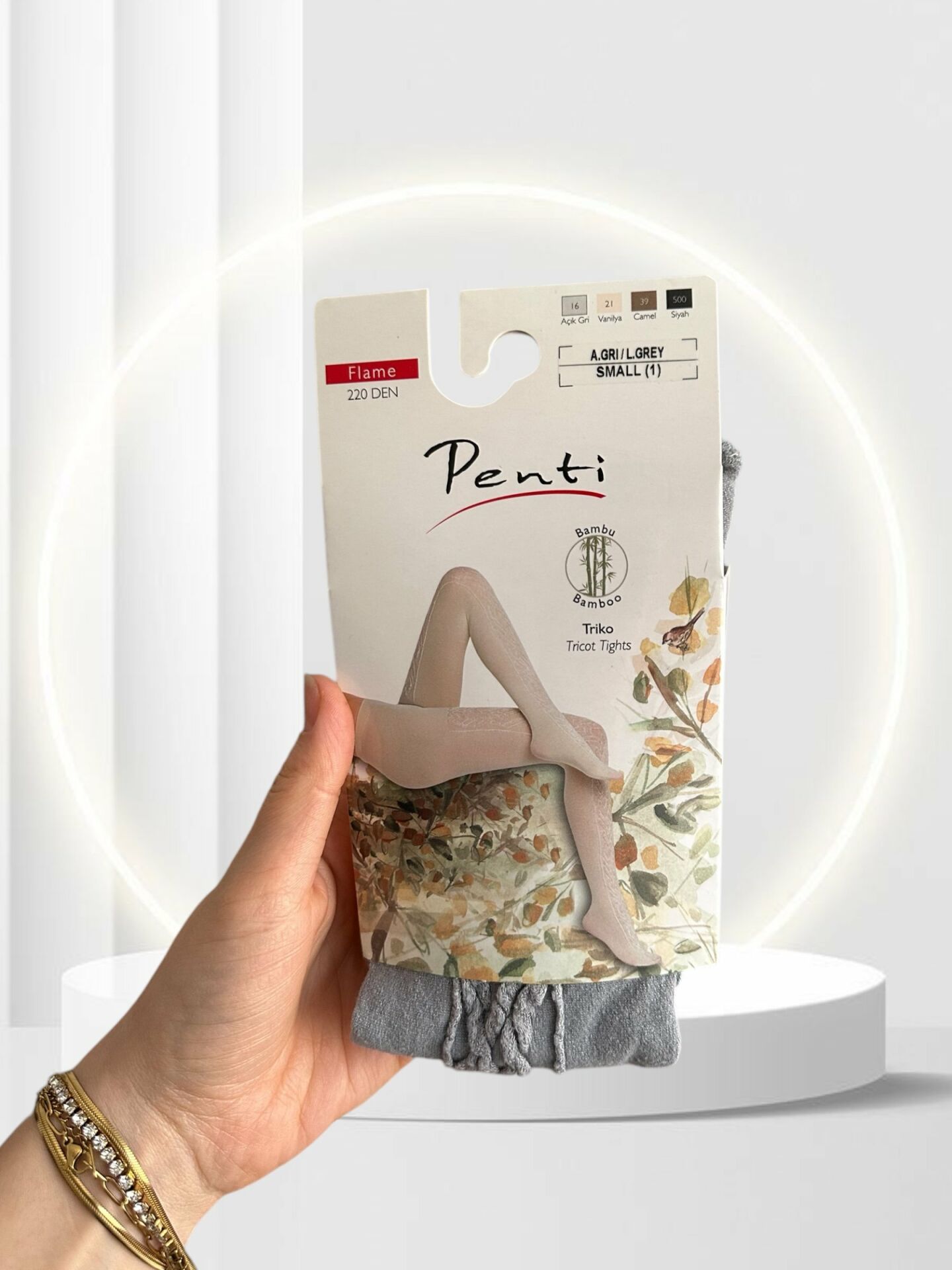 Penti Flame 220 Den Önü Geometrik Desenli Bambu Katkılı Triko Külotlu Çorap Gri - S