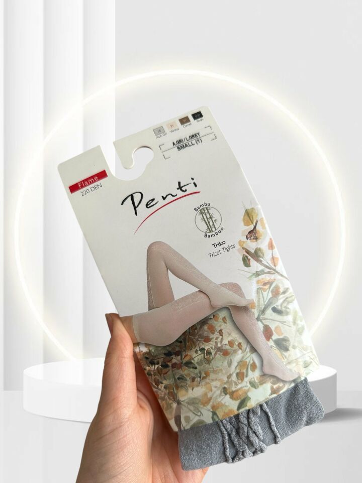 Penti Flame 220 Den Önü Geometrik Desenli Bambu Katkılı Triko Külotlu Çorap Gri - S