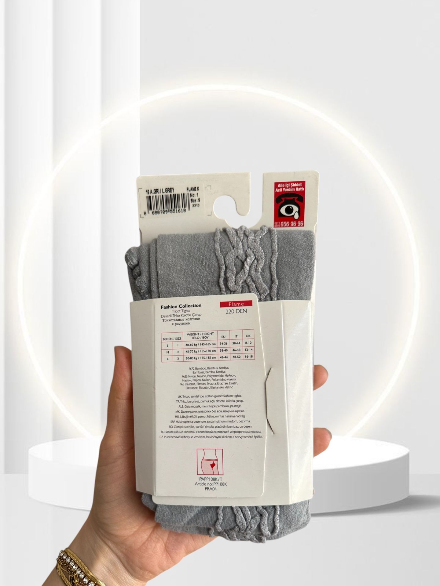 Penti Flame 220 Den Önü Geometrik Desenli Bambu Katkılı Triko Külotlu Çorap Gri - S