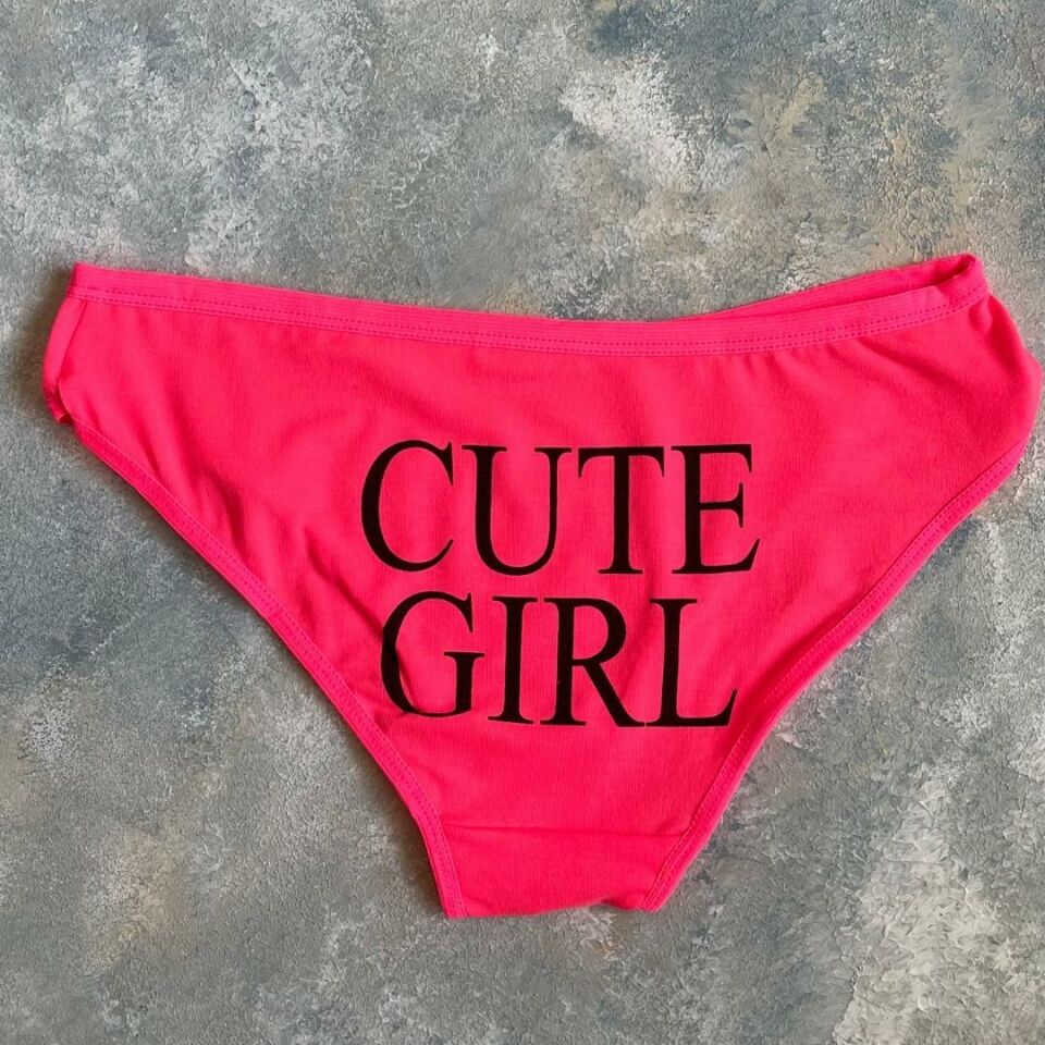 Kadın %95 Pamuklu Günlük Kullanım Seksi Yazılı Slip Neon Turuncu/Kiss me I'm sexy - S/M