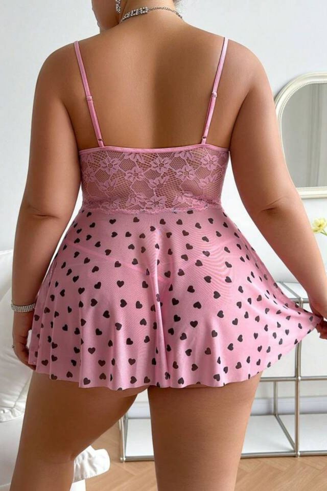YNT Pembe Kalp Desenli Pinterest Gecelik 15712 Pembe - S