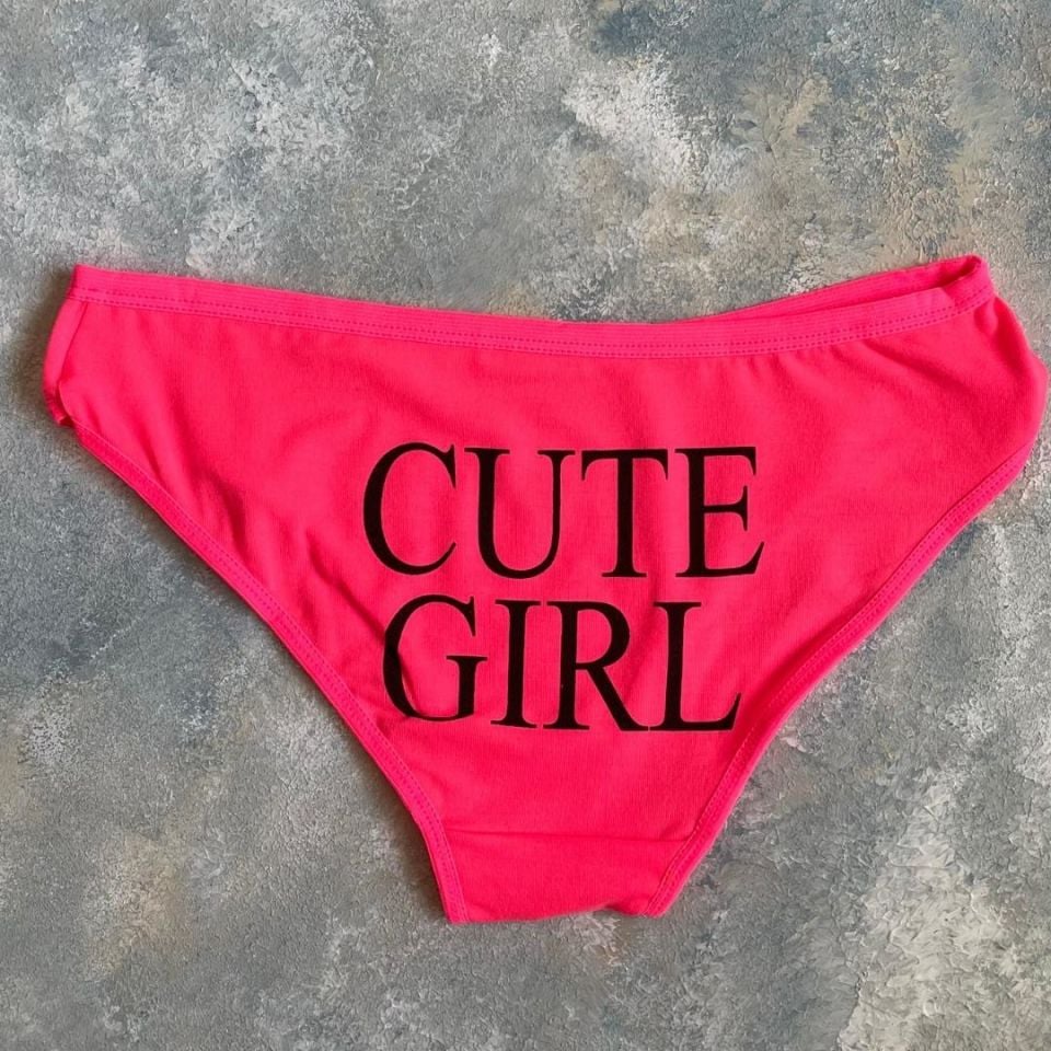 Kadın %95 Pamuklu Günlük Kullanım Seksi Yazılı Slip Neon Pembe/Cute Girl - S/M