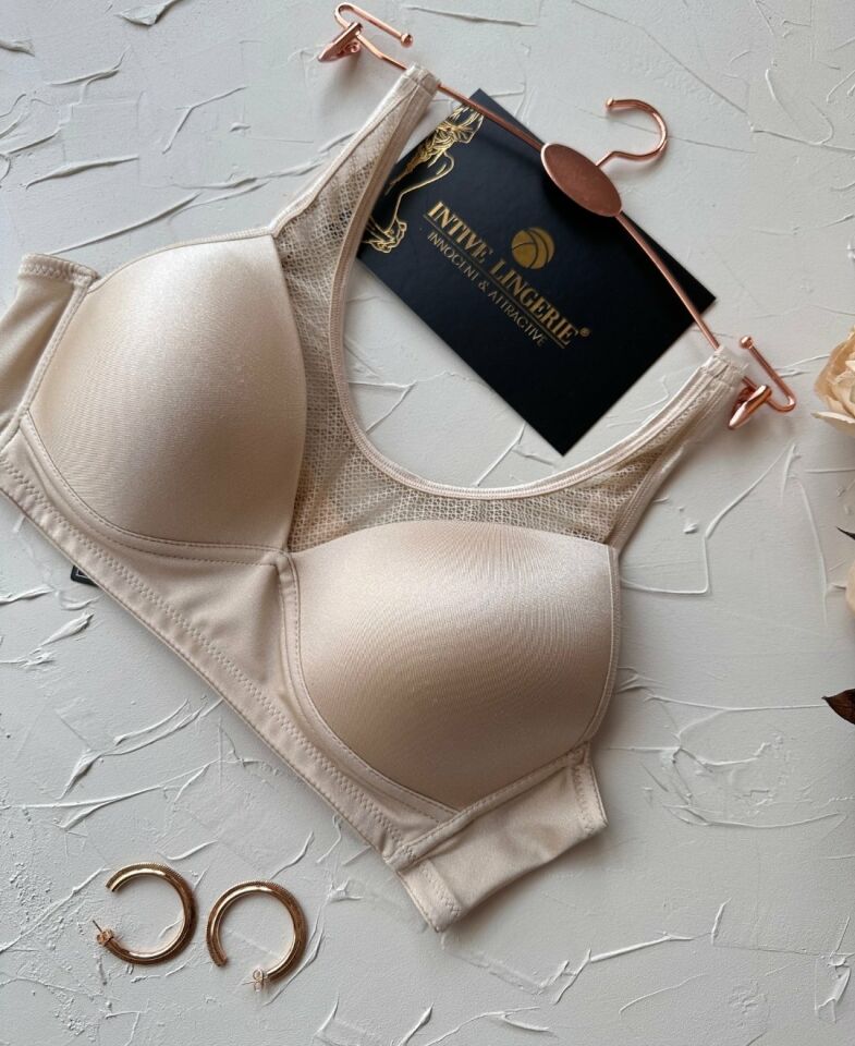 Orkide Kutulu Önü Fileli Balensiz Desteksiz Ultra Rahat Soft Cup Günlük Sütyen Bej - 90B