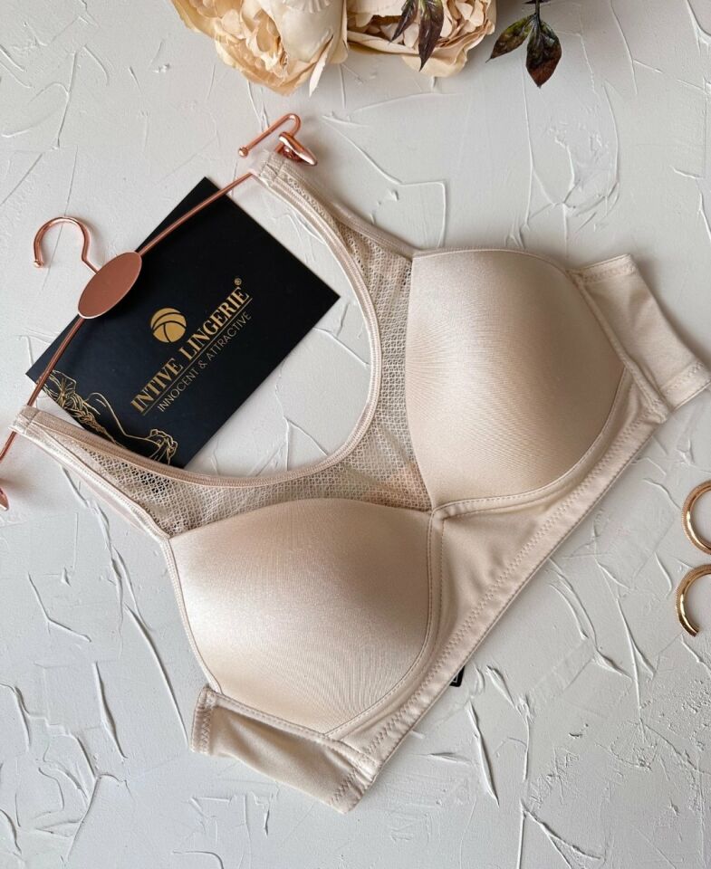 Orkide Kutulu Önü Fileli Balensiz Desteksiz Ultra Rahat Soft Cup Günlük Sütyen Bej - 90B