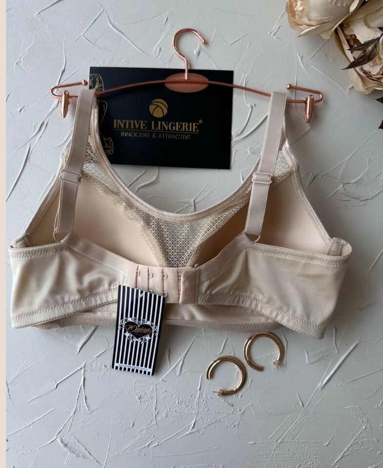 Orkide Kutulu Önü Fileli Balensiz Desteksiz Ultra Rahat Soft Cup Günlük Sütyen Bej - 90B