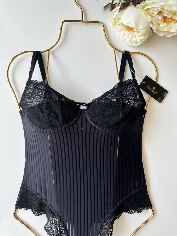 Amelie Balenli Dantelli Çıtçıtlı Üstün Kalite Bodysuit Siyah - S