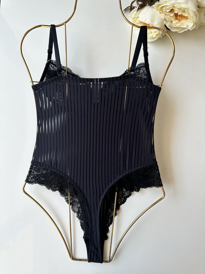 Amelie Balenli Dantelli Çıtçıtlı Üstün Kalite Bodysuit Siyah - S