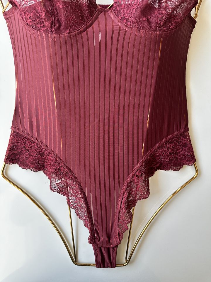 Amelie Balenli Dantelli Çıtçıtlı Üstün Kalite Bodysuit Bordo - S