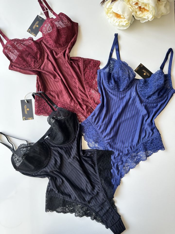 Amelie Balenli Dantelli Çıtçıtlı Üstün Kalite Bodysuit Bordo - S