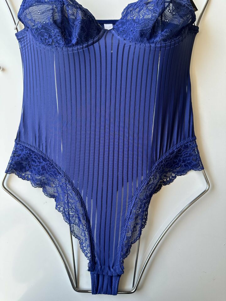 Amelie Balenli Dantelli Çıtçıtlı Üstün Kalite Bodysuit Mavi - M
