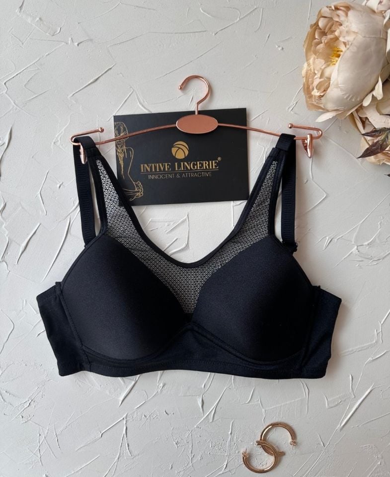 Orkide Kutulu Önü Fileli Balensiz Desteksiz Ultra Rahat Soft Cup Günlük Sütyen Siyah - 90B