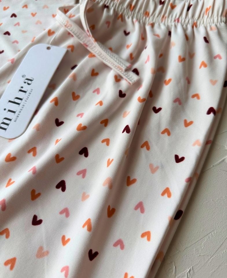 Intive Pembe/Somon Küçük Kalp Desenli Açık Bej Beli Lastikli Milan Pijama Altı Bej - XL