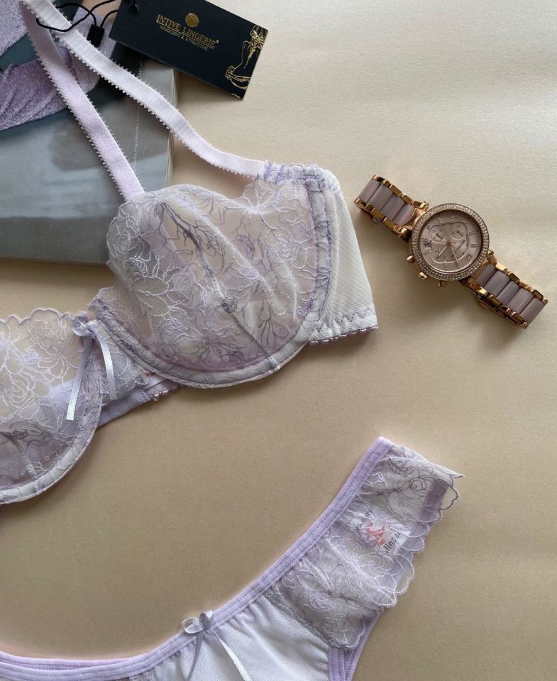 Loi Lila Çiçek Desenli Transparan Seksi Sütyen Takım 75