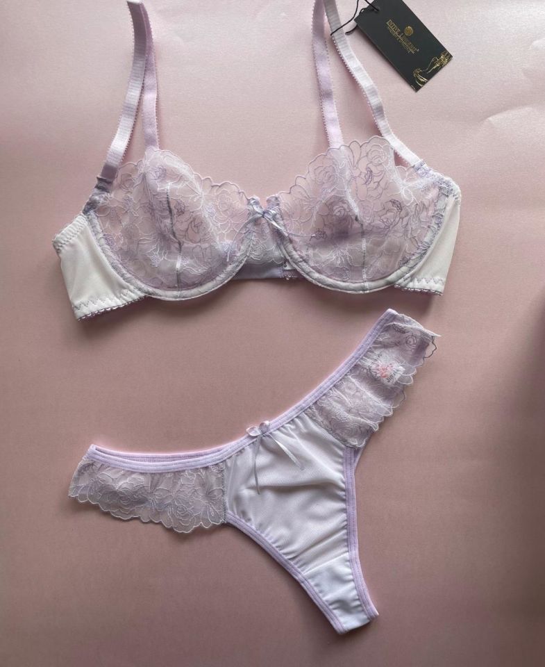 Loi Lila Çiçek Desenli Transparan Seksi Sütyen Takım 75