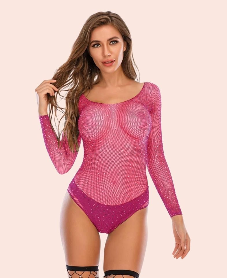 Emery by Intive Taşlı Küçük File Taşlı İthal Bodysuit/Babydoll/Gecelik -5540 Pembe - Standart