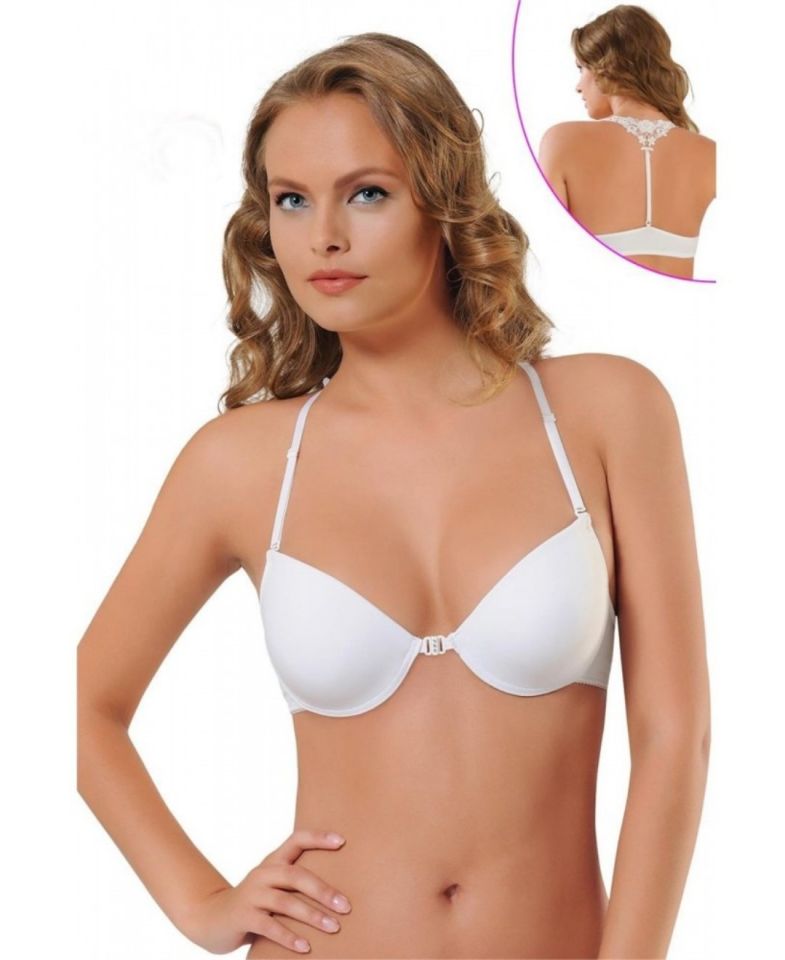 NBB Arkası Dantelli Önden Klipsli Push-up Sütyen -3190 Beyaz - 90B