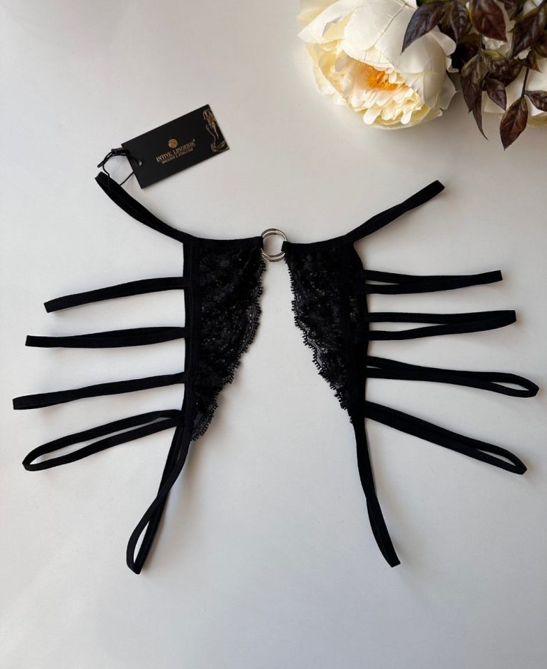 Kadın Dantel Halha Detaylı Ağı Açık Şeritli Fantezi Külot / String -123 S/M