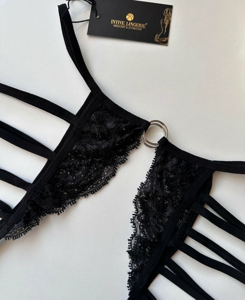 Kadın Dantel Halha Detaylı Ağı Açık Şeritli Fantezi Külot / String -123 S/M