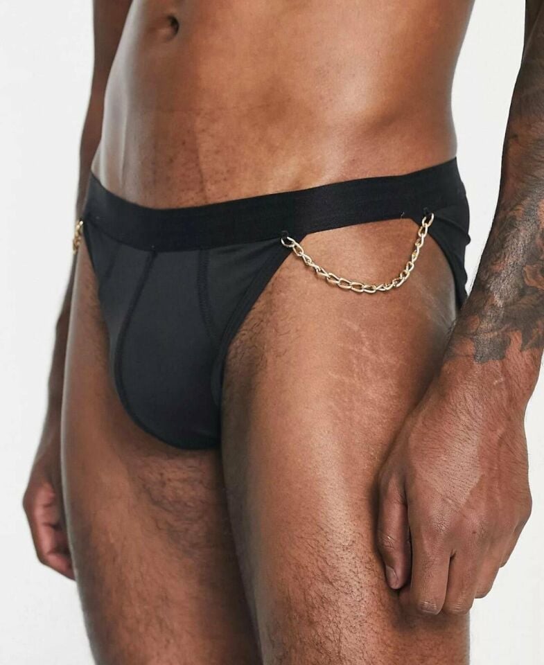 Erkek Zincir Detaylı Siyah Slip/Külot Siyah - S