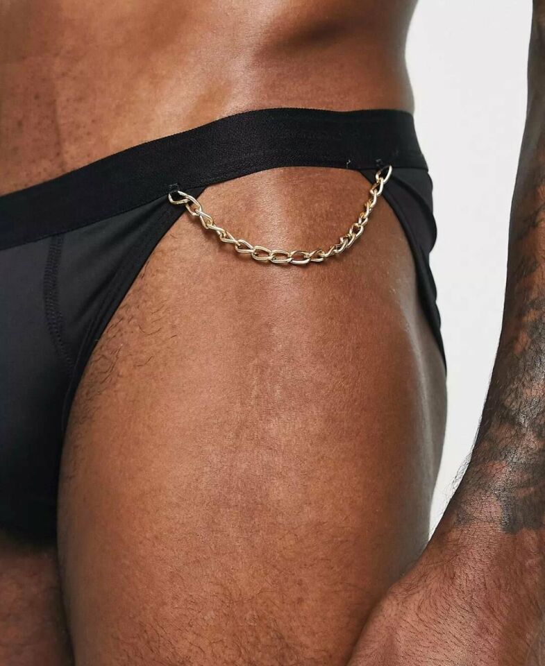 Erkek Zincir Detaylı Siyah Slip/Külot Siyah - XL