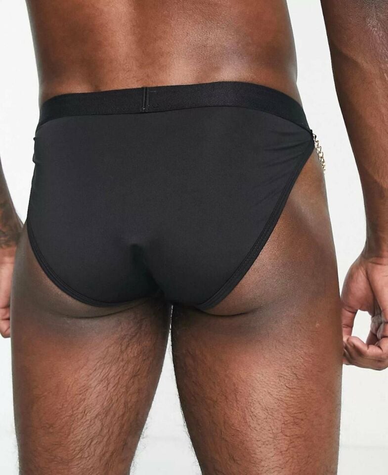 Erkek Zincir Detaylı Siyah Slip/Külot Siyah - XL