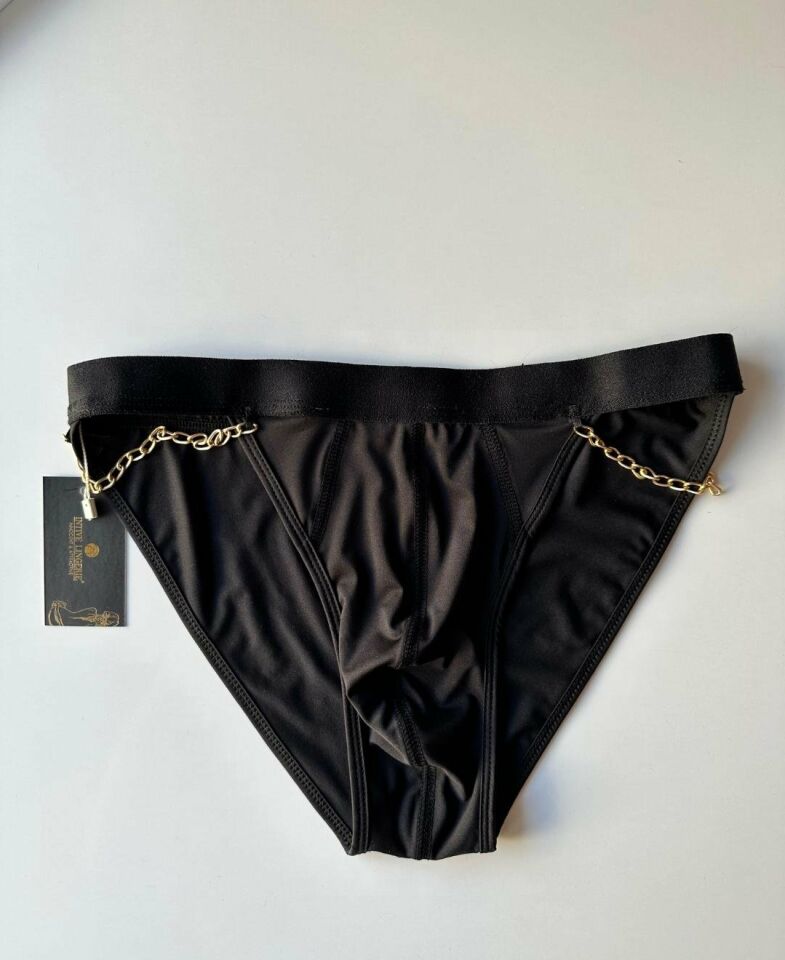Erkek Zincir Detaylı Siyah Slip/Külot Siyah - XL