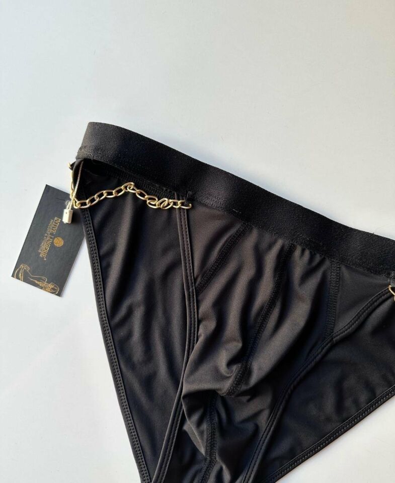 Erkek Zincir Detaylı Siyah Slip/Külot Siyah - XL