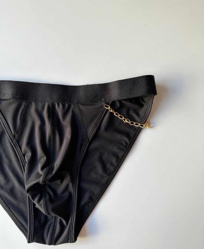 Erkek Zincir Detaylı Siyah Slip/Külot Siyah - XL