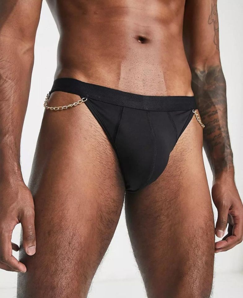 Erkek Zincir Detaylı Siyah Slip/Külot Siyah - XS