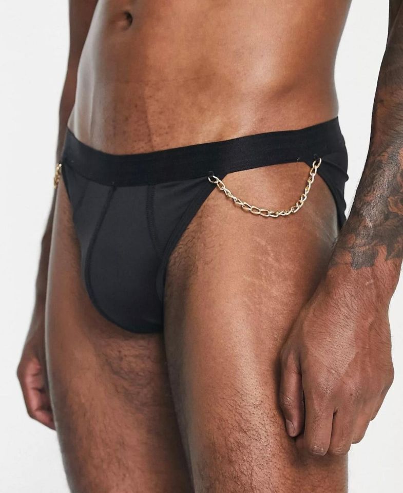 Erkek Zincir Detaylı Siyah Slip/Külot Siyah - XS