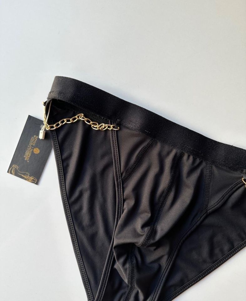 Erkek Zincir Detaylı Siyah Slip/Külot Siyah - XS