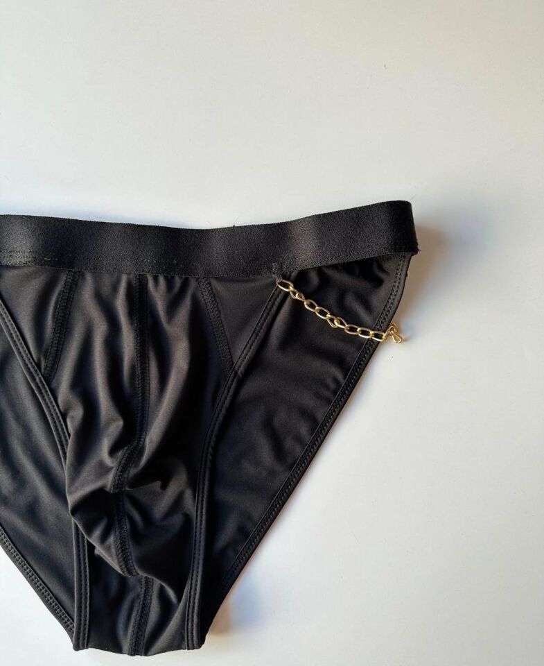 Erkek Zincir Detaylı Siyah Slip/Külot Siyah - XS