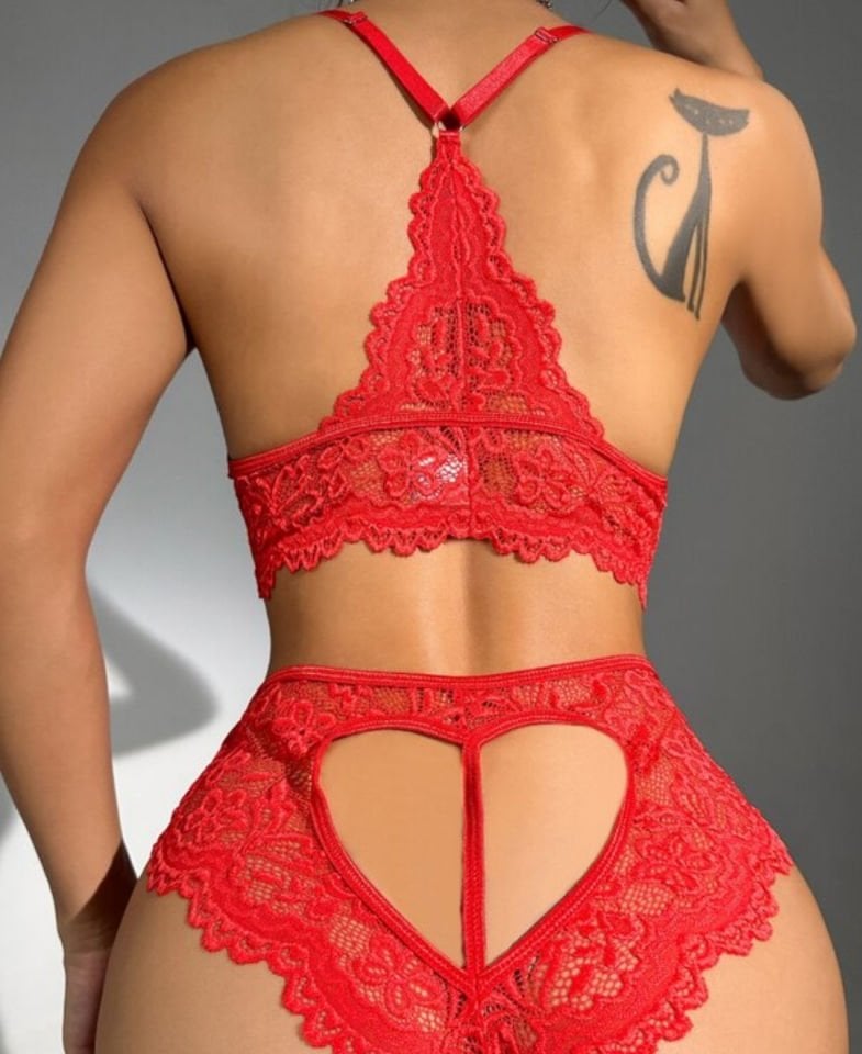 Kadın Kırmızı Dantelli Cuplı Balensiz Bralet Külot Takım - 8455 S