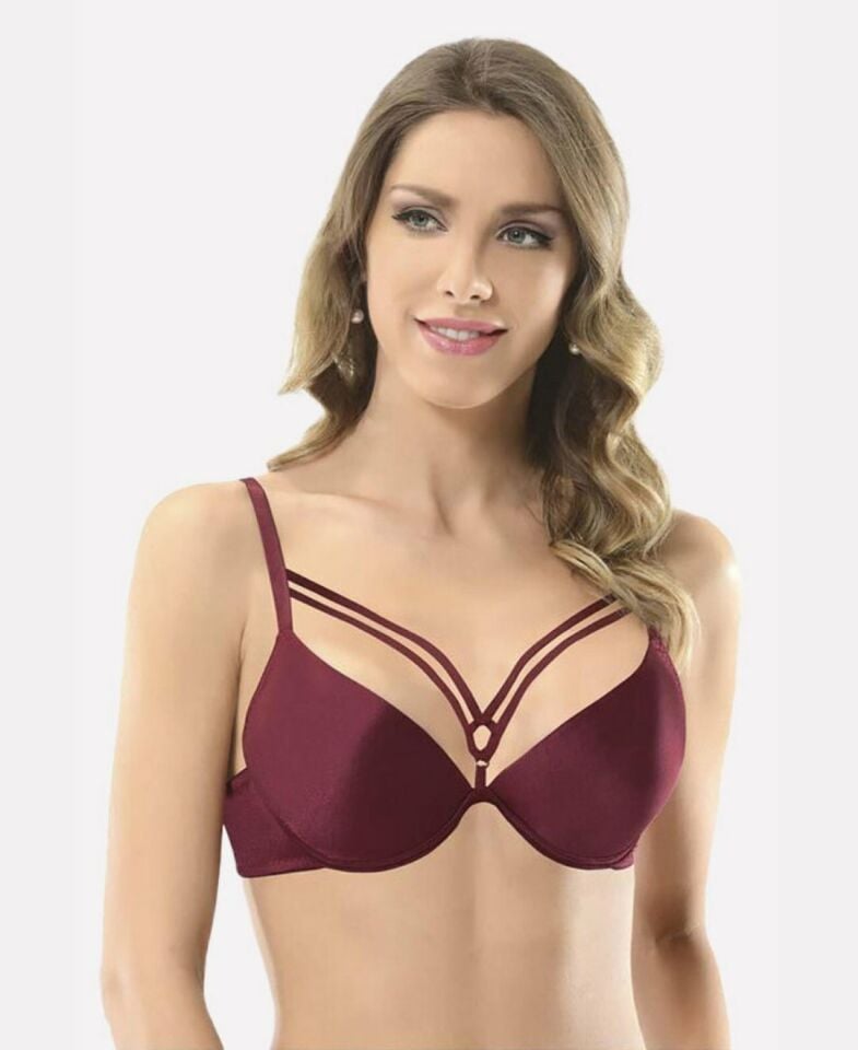 NBB Hafif Destekli Dekoltesi Şeritli Balenli Sütyen -3696 Bordo - 90B