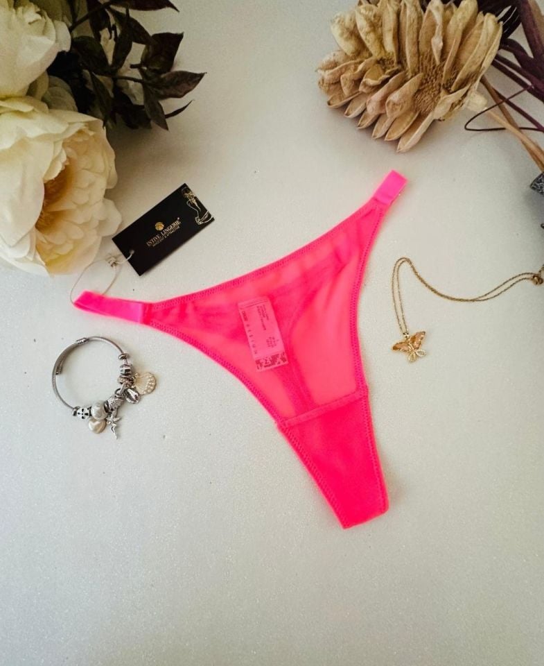Eloise Kadın Şeffaf Tül Kumaşlı Esnek Üstün Kalite Tanga (Pembe, Siyah, Mavi, Turuncu) Pembe - XS