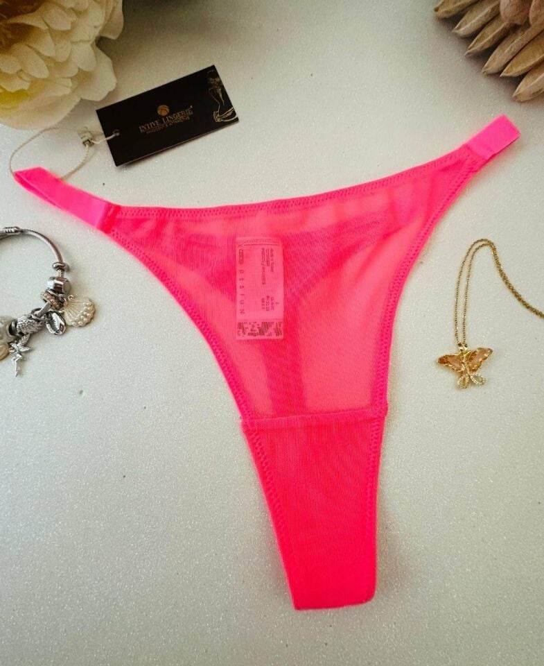 Eloise Kadın Şeffaf Tül Kumaşlı Esnek Üstün Kalite Tanga (Pembe, Siyah, Mavi, Turuncu) Pembe - XS
