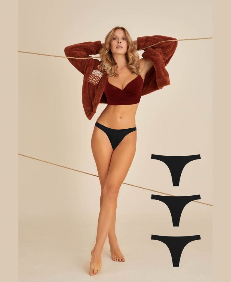 NBB Lazer Kesim Normal Bel 3'lü Paket Tanga (Bordo, Ten, Siyah, Pudra) Siyah - XL