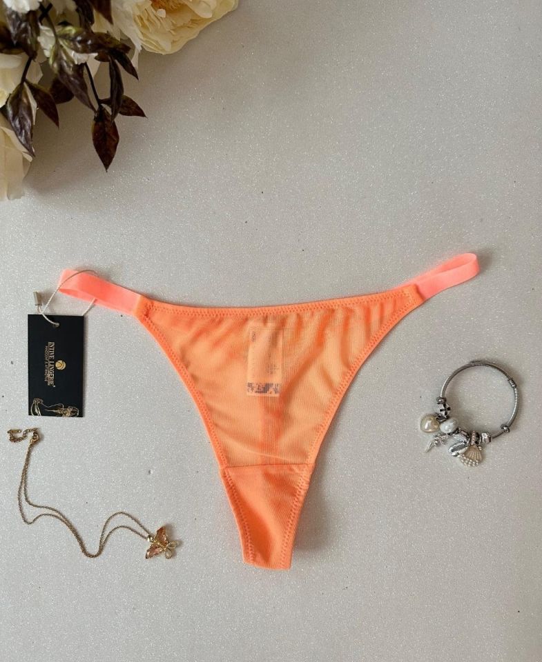 Eloise Kadın Şeffaf Tül Kumaşlı Esnek Üstün Kalite Tanga (Pembe, Siyah, Mavi, Turuncu) Turuncu - XS