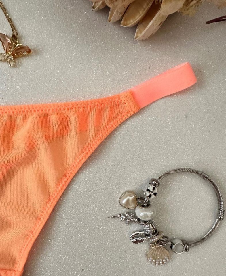Eloise Kadın Şeffaf Tül Kumaşlı Esnek Üstün Kalite Tanga (Pembe, Siyah, Mavi, Turuncu) Turuncu - XS