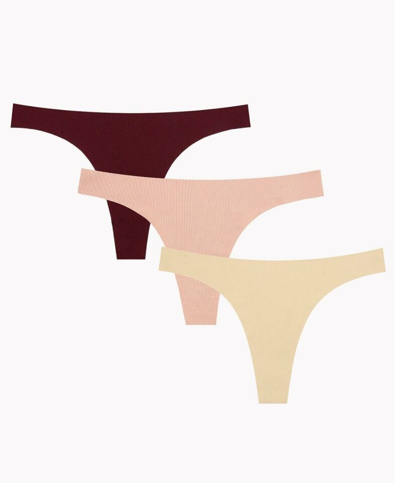 NBB Lazer Kesim Normal Bel 3'lü Paket Tanga (Bordo, Ten, Siyah, Pudra) Bordo-Pudra-Ten - L