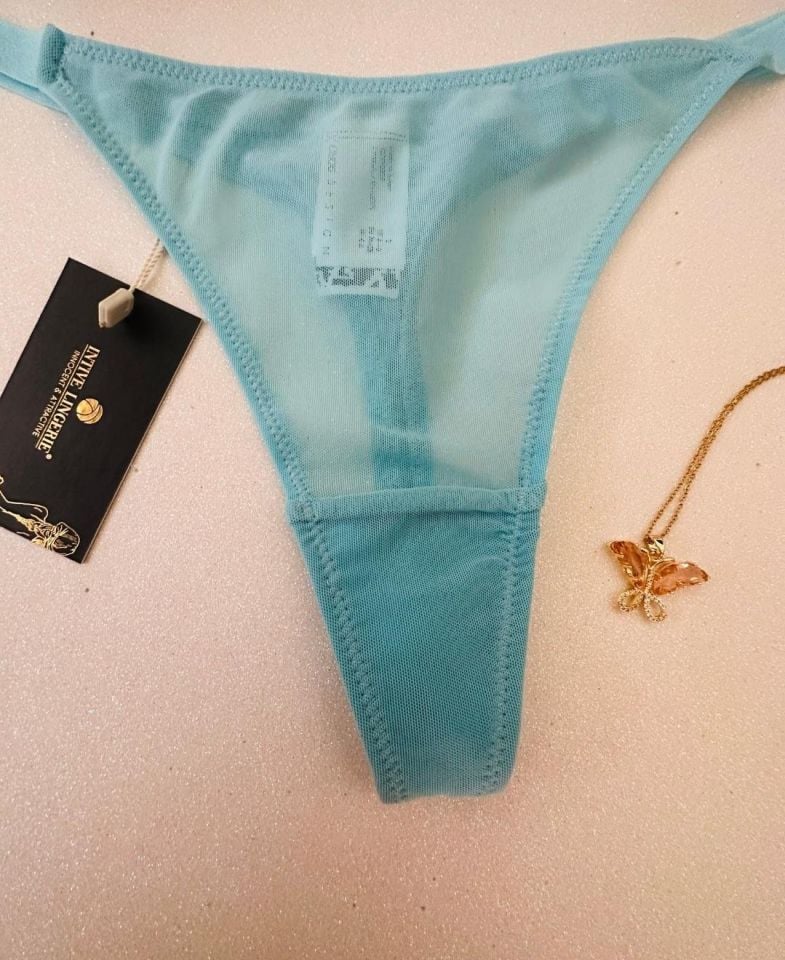Eloise Kadın Şeffaf Tül Kumaşlı Esnek Üstün Kalite Tanga (Pembe, Siyah, Mavi, Turuncu) Mavi - XS